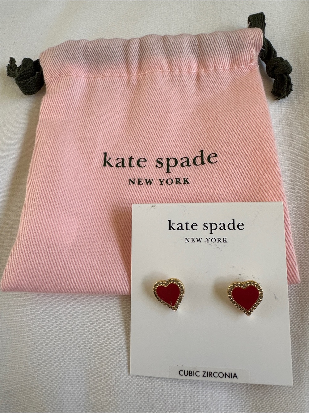 kate spade Take Heart Stud Earrings with Gold Trim and Cubic Zirconia dust bag